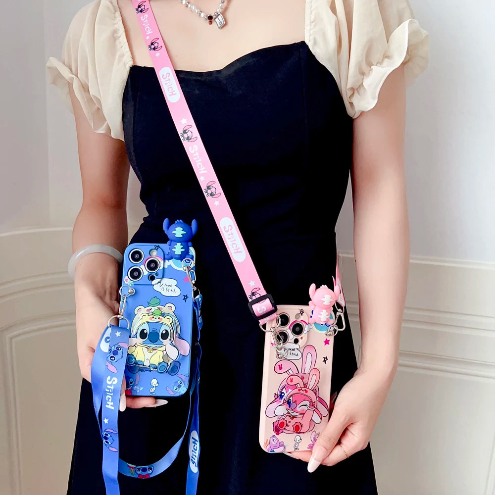 Capa Shy Stitch com suporte de corda para Xiaomi Redmi 8 9 10A 12 13 10C 12C 13C 14C A1 A3 Note 7 8 9 9s 10 11 12 13 14 Pro