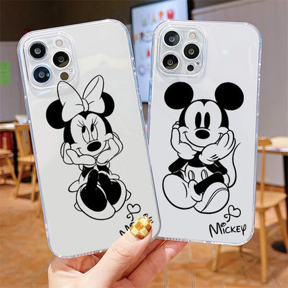 Capa de telefone transparente Disney Mickey Minnie Casal para Apple iPhone 15 14 13 12 11 SE XS XR X mini Plus Pro MAX