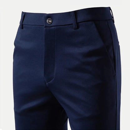 Calças de terno casuais de negócios finas de verão masculinas, calças compridas, calças formais de manga reta elásticas masculinas, tamanho grande 28-40