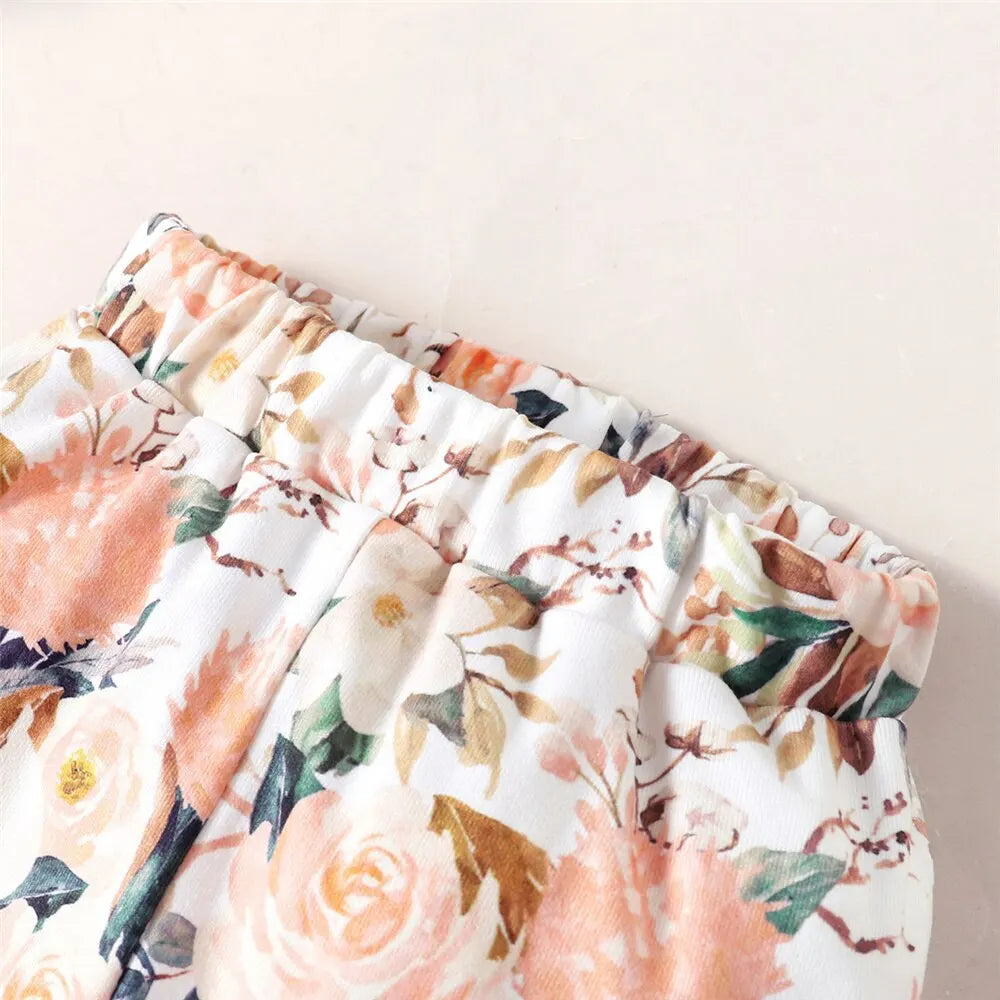 Conjunto de roupas para meninas de 1 a 5 anos, 2 peças, estampa floral, moletom com capuz, manga comprida, blusa + calça, roupa quente de outono e inverno para meninas