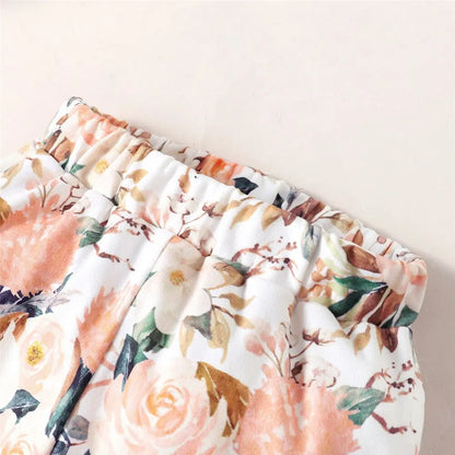 Conjunto de roupas para meninas de 1 a 5 anos, 2 peças, estampa floral, moletom com capuz, manga comprida, blusa + calça, roupa quente de outono e inverno para meninas