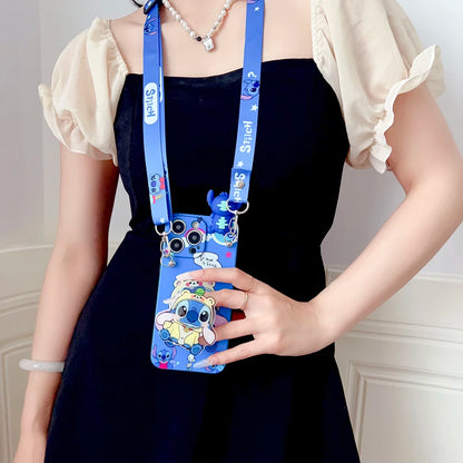 Capa Shy Stitch com suporte de corda para Xiaomi Redmi 8 9 10A 12 13 10C 12C 13C 14C A1 A3 Note 7 8 9 9s 10 11 12 13 14 Pro