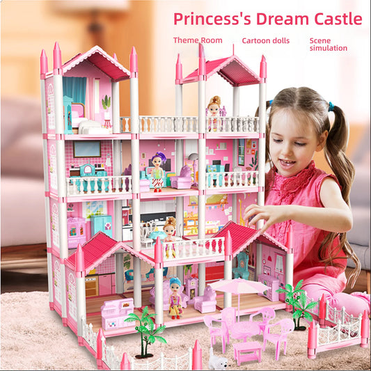 Kit de casa de bonecas castelo de princesa 3D faça você mesmo com luzes de LED | Modelo de vila em miniatura | Presente criativo de aniversário, brinquedo e decoração para casa