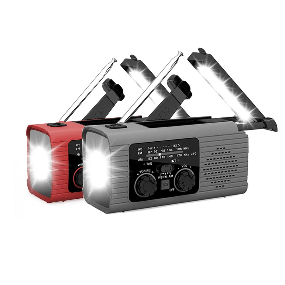 Rádio solar recarregável Rádio com luz LED Luz de emergência recarregável de mão Luz de emergência à prova d'água para aventuras ao ar livre