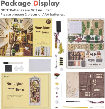 Book Nook Sunshine Town - Kit DIY Miniatura 3D com Iluminação LED