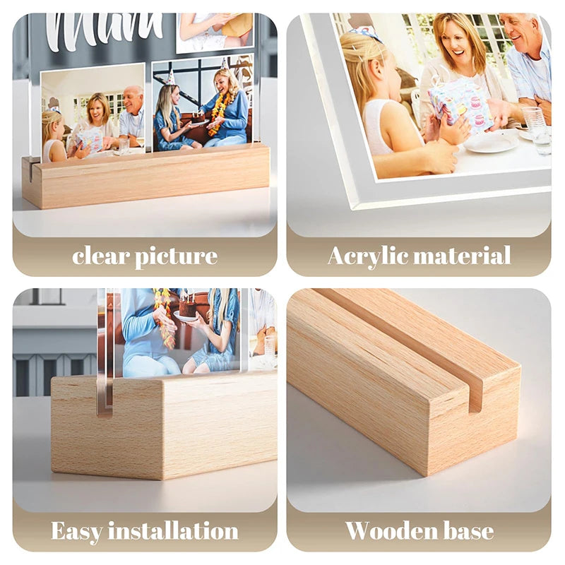 Porta-retratos personalizado com luz noturna, ideal para presentes de Natal, aniversário e outras datas comemorativas.