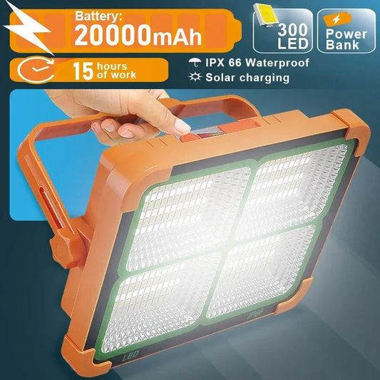 Lanterna de acampamento 20000mAh de alta energia solar recarregável LED para barraca com ímã, lanterna potente, banco de energia, lâmpada de emergência para reparo