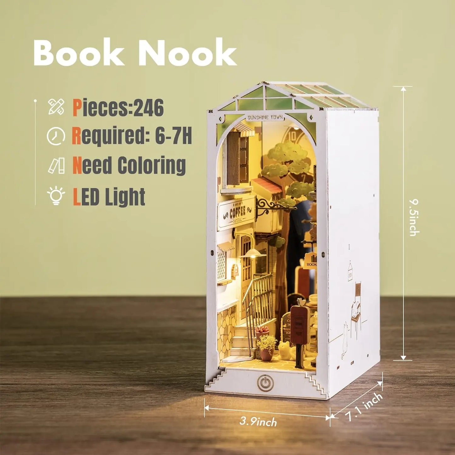 Book Nook Sunshine Town - Kit DIY Miniatura 3D com Iluminação LED