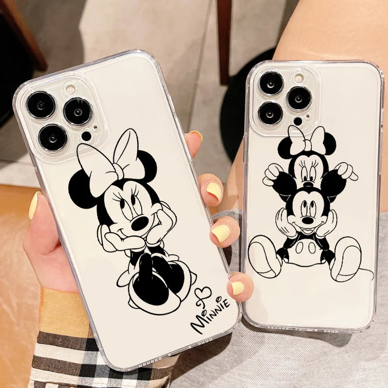 Capa de telefone transparente Disney Mickey Minnie Casal para Apple iPhone 15 14 13 12 11 SE XS XR X mini Plus Pro MAX