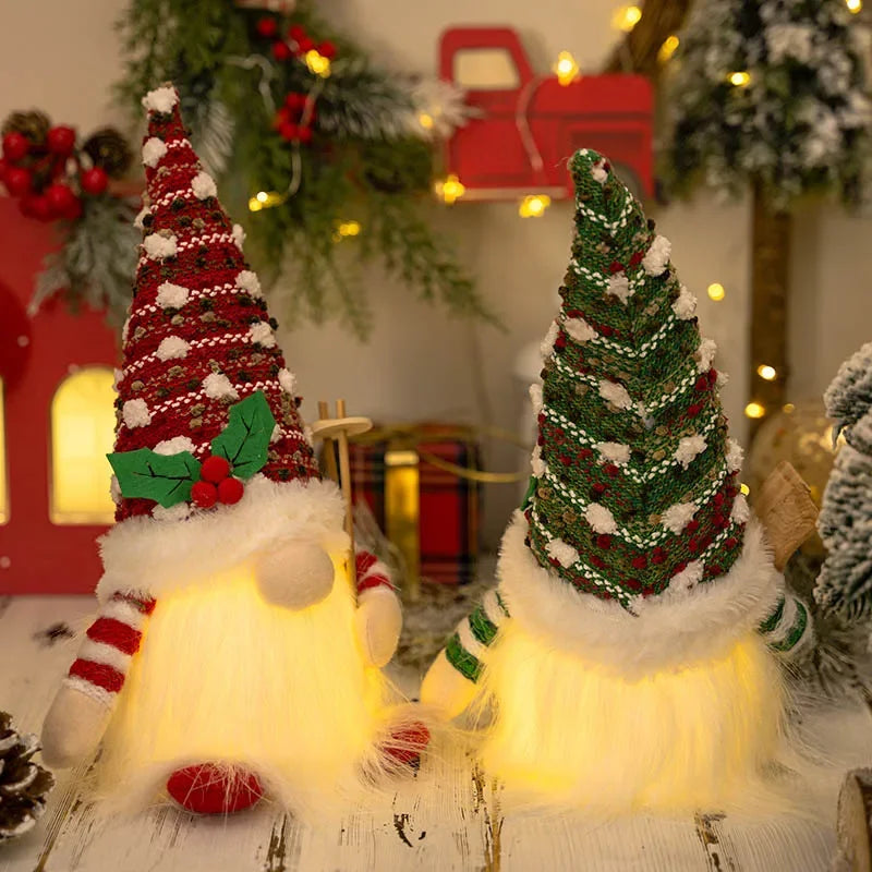 1~4 peças Boneco de Natal, Elfo Gnomo de Malha com Luz Noturna de Led, Decorações de Natal