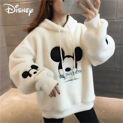 Disney Cute Mickey Minnie Mouse Hoodies Mulheres Outono Inverno Pulôver