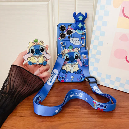 Capa Shy Stitch com suporte de corda para Xiaomi Redmi 8 9 10A 12 13 10C 12C 13C 14C A1 A3 Note 7 8 9 9s 10 11 12 13 14 Pro