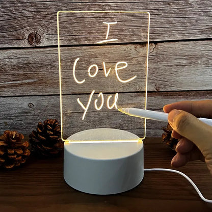 Quadro de notas criativo LED Night Light USB Message Board Luz de Natal com caneta Presente, lampada noturna