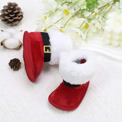 Sapatos de bebê, botas de pelúcia fofas de Natal, quentes e antiderrapantes, adequadas para festivais e festas, estilo inverno