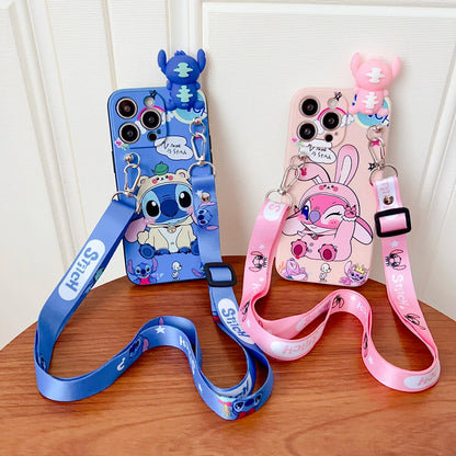 Capa Shy Stitch com suporte de corda para Xiaomi Redmi 8 9 10A 12 13 10C 12C 13C 14C A1 A3 Note 7 8 9 9s 10 11 12 13 14 Pro