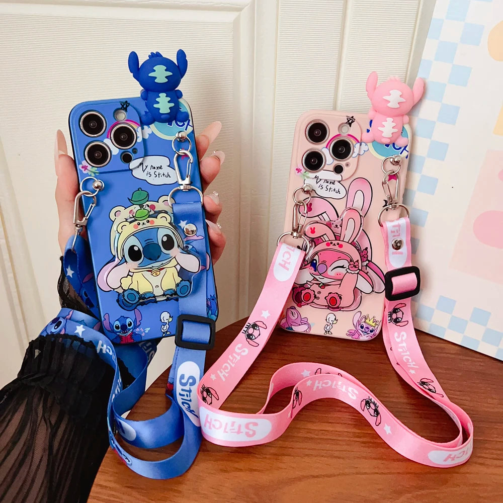 Capa Shy Stitch com suporte de corda para Xiaomi Redmi 8 9 10A 12 13 10C 12C 13C 14C A1 A3 Note 7 8 9 9s 10 11 12 13 14 Pro