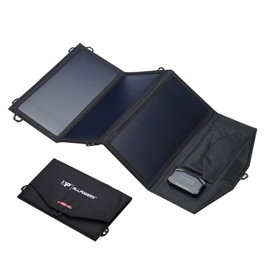 Carregador solar ALLPOWERS 5V / 18V Painel solar dobrável com porta USB, 21W de reserva doméstica / energia de emergência externa para todos os telefones