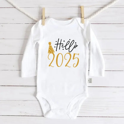 Olá 2026 Body para bebê recém-nascido de algodão, manga comprida, macacão infantil, meninos e meninas, roupas de ano novo, presente de Natal