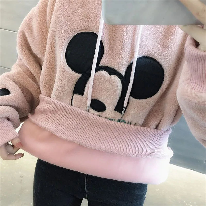 Disney Cute Mickey Minnie Mouse Hoodies Mulheres Outono Inverno Pulôver