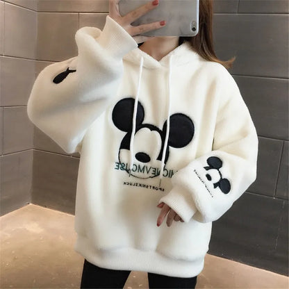 Disney Cute Mickey Minnie Mouse Hoodies Mulheres Outono Inverno Pulôver