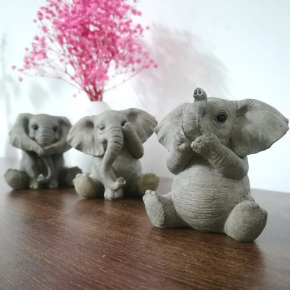 3 tipos de decoração de elefante bebê de resina Lucky Feng Shui Boneca elefante cinza Boneca elefante fofa criativa Decoração para casa