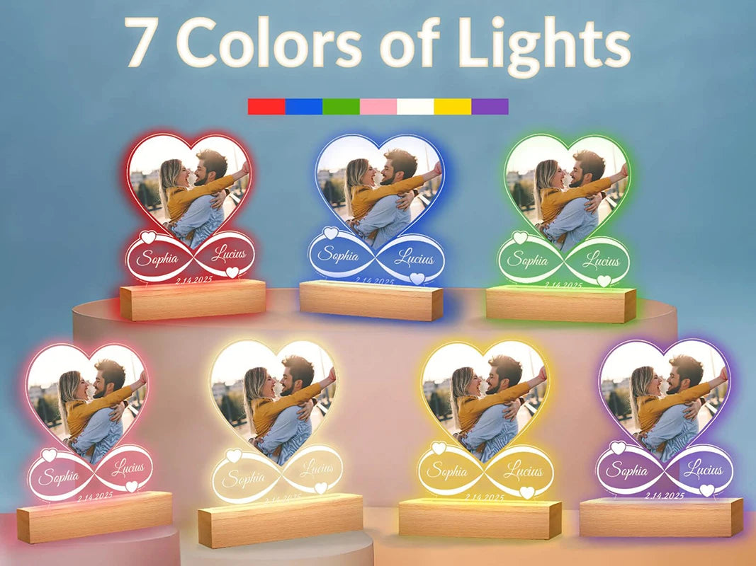 Porta-retratos personalizado com luz noturna, ideal para presentes de Natal, aniversário e outras datas comemorativas.