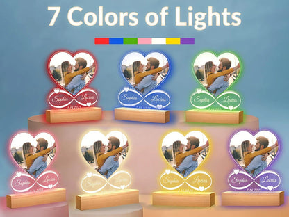 Porta-retratos personalizado com luz noturna, ideal para presentes de Natal, aniversário e outras datas comemorativas.