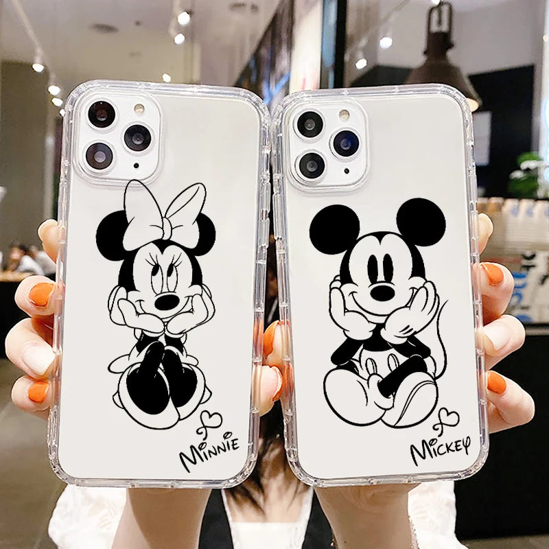 Capa de telefone transparente Disney Mickey Minnie Casal para Apple iPhone 15 14 13 12 11 SE XS XR X mini Plus Pro MAX