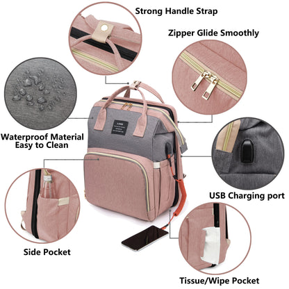 Mochila Maternidade Multifuncional com Berço Dobrável e Entrada USB