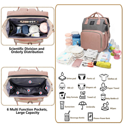 Mochila Maternidade Multifuncional com Berço Dobrável e Entrada USB