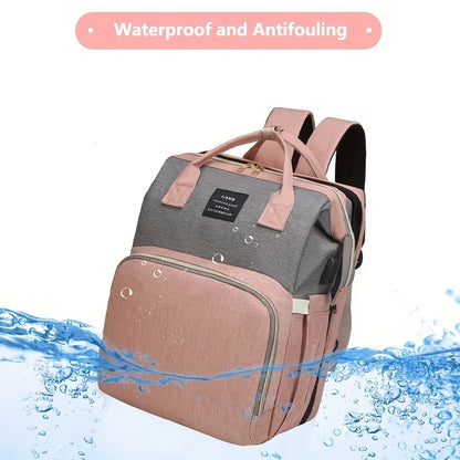 Mochila Maternidade Multifuncional com Berço Dobrável e Entrada USB